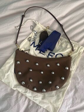Clare V Lune Brown Stud-Embellished Shoulder Bag